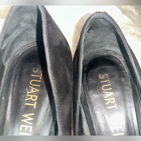 Preloved Stuart Weitzman Black Suede Leather Pointed Toe Kitten Heels Size 7B - Picture 6 of 11
